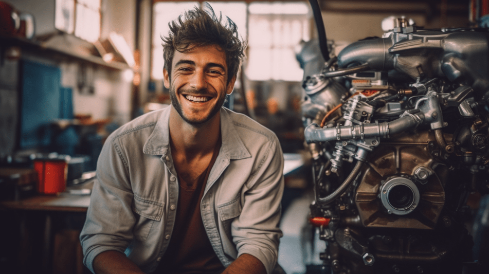 studente di ingegneria meccanica con motore