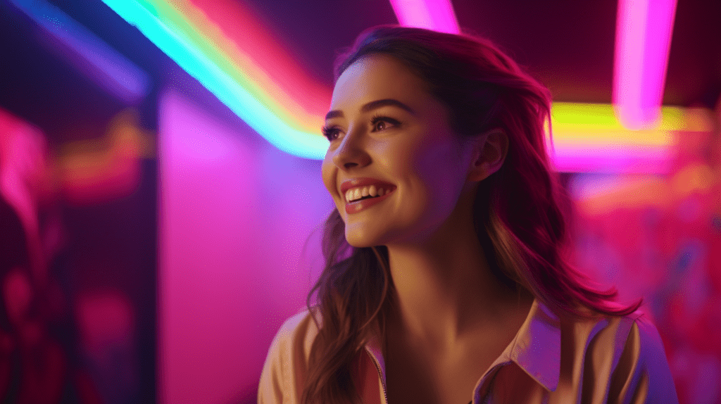 master design background neon studentessa che sorride